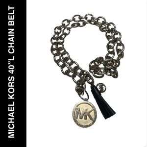 Michael Kors Gold-Tone Chunky Link Chain Belt with MK Medallion & Tassel 40”L